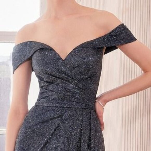 New Off Shoulder Sheath Glitter Dress w/ Leg Slit & Mid-Open Zipper Back CD T605 - Picture 5 of 9